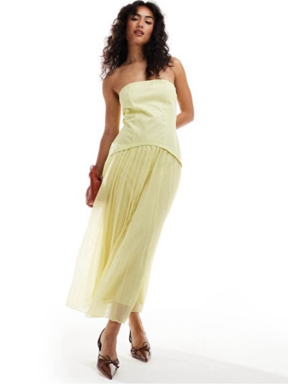 ASOS DESIGN Bandeau Pleated Midi Dress in Lime NWT
